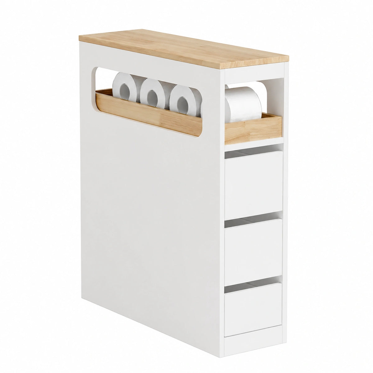 Ensemble de meubles de salle de bain, avec rangement, avec tiroirs, sur roulettes, 65 x 23 x 82 cm, coloris blanc, pour la salle de bain