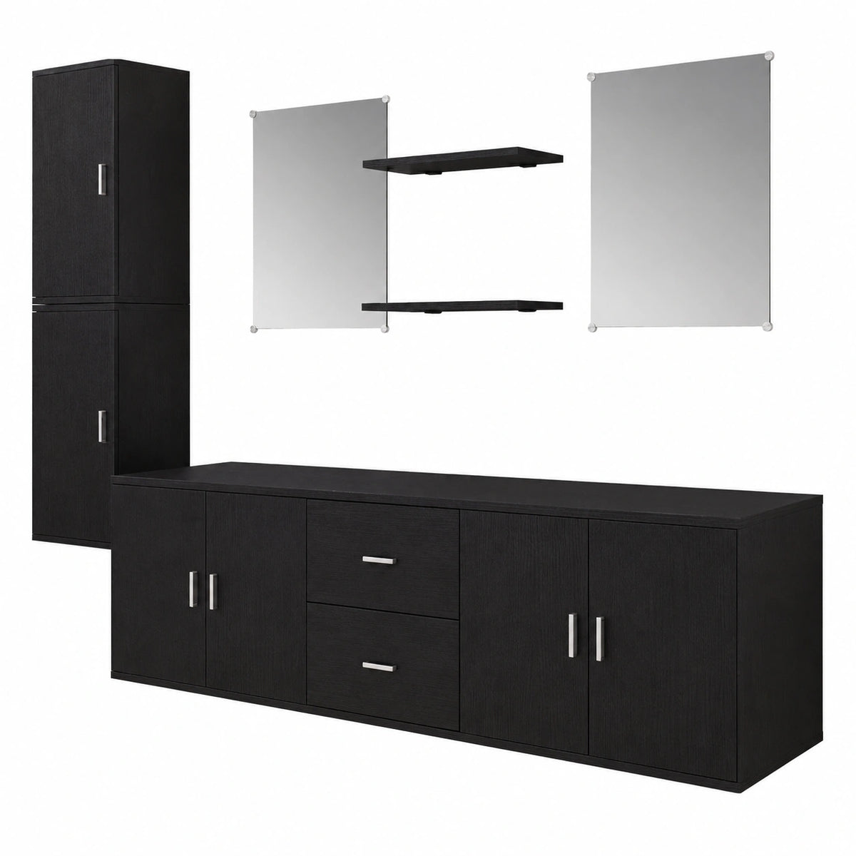 Ensemble de meubles de salle de bain, 9 pièces, coloris noir, pour la salle de bain