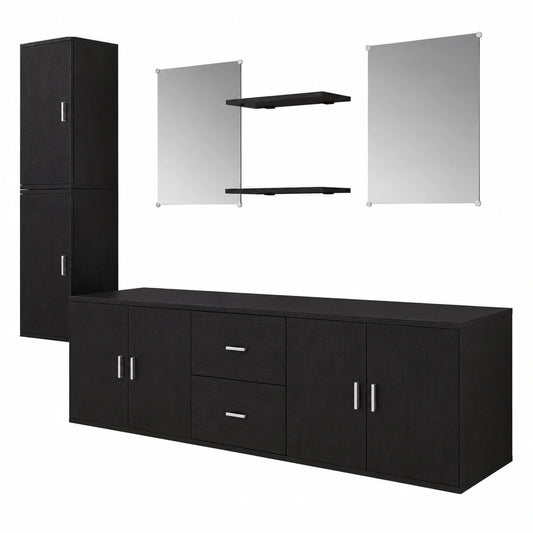 Ensemble de meubles de salle de bain, 9 pièces, coloris noir, pour la salle de bain