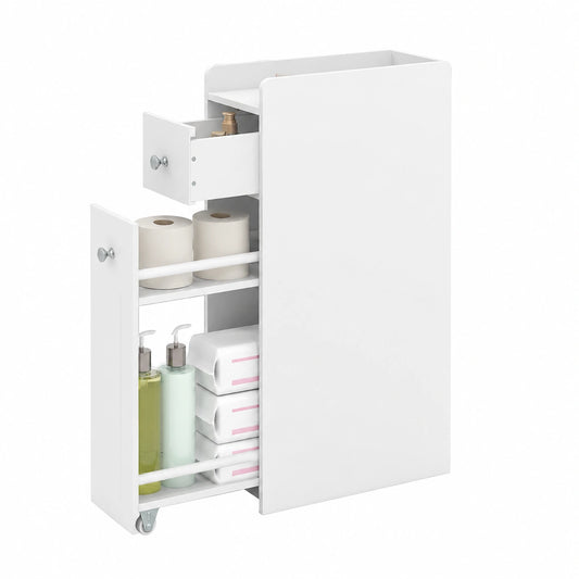 Armoire, avec tiroirs, avec étagères, sur roulettes, 40 x 18 x 70 cm, coloris blanc, pour la chambre