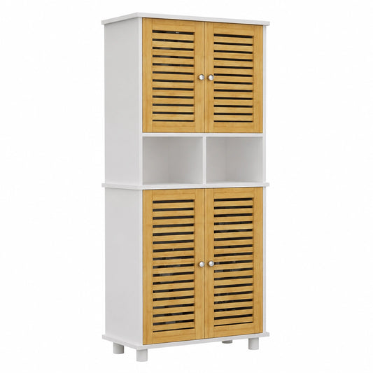 Armoire, réglable, avec rangement, avec étagères, en bambou, coloris blanc, 60 x 30 x 128 cm, pour la chambre